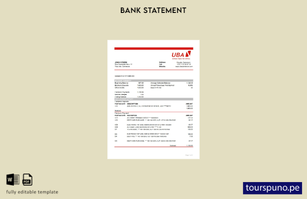 listo para imprimir plantilla de Excel de extracto bancario de Camerún UBA